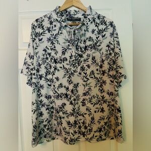 Karl Lagerfeld Floral Print Blouse with Purple and Black Accents.